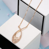 Leaf Shape Hollow Big Size 14K Filled Rose Gold Full Paved AAA Zicon Diamonds Necklaces - Party Jewellery