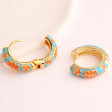 Multicolour Gold Filled Enamel Flower Daisy Chunky Round Circle Hoop Earrings