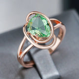 Geometric Light Green Filled 14K Rose Gold Trendy AAA Zircon Crystal Ring For Women Fashion Jewellery