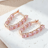 14 Karat Rolled Gold Shiny Pink AAA Zircon Crystals Long Drop Luxury Earrings For Women