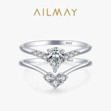 Luxury Pear Cut Sparkling AAAA Lab Created Diamond Two piece Silver Set Ring