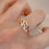 Vintage 14K Rolled Gold Ring Geometric Winding AAA  Zircon Diamonds Ring