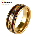 Red Opal and Meteorite Inlaid Gold Foil 6MM 8MM Men and Women Tungsten Rings