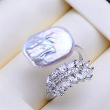 Big Baroque Natural Freshwater Pearl AAA Zircon Crystals Gold Colour Rings