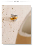18K Gold Plated New Stainless Steel Layered Geometric Cast Statement Attractive Ring