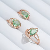 Geometric Light Green Filled 14K Rose Gold Trendy AAA Zircon Crystal Ring For Women Fashion Jewellery