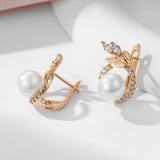 Gorgeous 14K Rolled Rose Gold Pearl Earings with AAA Zirconia Crystals - Luxury Fine Daily Jewellery