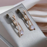 Attractive Water Drop 14K Filled Rose Gold AAA Zircon Diamonds Long Shiny Crystals Trendy Clip Earrings