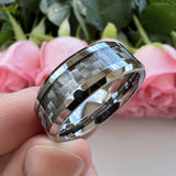 New Black Carbon Fiber 8mm Tungsten Steel Carbide Ring Mens Wedding Band