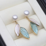 Charming Leaf Design Natural Multicolour Pearl Earrings Silver Drop Earrings