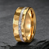 Gold Hammered Crushed White Opal Inlay 6/8mm  Wedding Tungsten Couples Rings