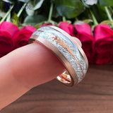 Arrow And White Meteorite Inlay 8MM Multicolor Tungsten Wedding Men Women Rings