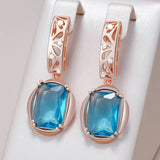 14K Gold Filled High Quality Square Blue AAA Zircon Crystals Drop Earrings