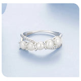 Elegant 925 Silver Pearls Double Layer White Gold P. AAA Zircon Diamond Rings