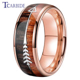 Double Wood And Steel Arrow Inlay 6/8MM Mens Womens Tungsten Carbide Rings