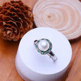 Bohemian Natural Freshwater Pearl Green AAA Zircons Crystals Silver Rings