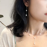 Natural Freshwater Pearl 925 Sterling Silver Necklace Earrings Jewelry Set - Ideal Present