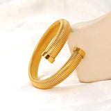 Trendy Wide Chunky Women Stainless Steel Cuff Bangles, Attractive Spiral Texture PVD Gold Plated Daily Wear Bracelet - The Jewellery Supermarket