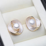 Beautiful Wave Design Multicolour Real Pearls Gold Colour Silver Stud Earrings