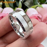 Nice Grooved Beveled Polished Brushed Finish Tungsten Carbide Comfort Fit Rings. Classic Men and Women Wedding Rings - The Jewellery Supermarket