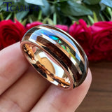 New Abalone Shell and Wood Inlay 8MM Gold Tungsten Wedding Ring for Men Women