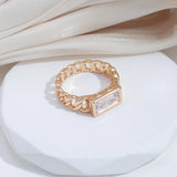 Shiny Luxury 14K Rolled Gold AAA Zircon Diamond Ring Fine Jewellery