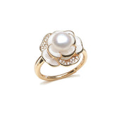 Multicolour Flower Design Freshwater Pearl AAA Zircon Diamonds 925 Silver Ring