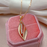 Luxury Vintage Design Leaf Shape Rolled 14K Rose Gold AAA Zircon Diamonds Pendant Necklace - Trendy Jewellery