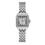 Luxury Full CZ Diamonds Top Brand Square Roman Quartz Fashion Stainless Steel Women's Watches