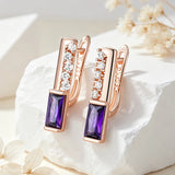 Splendid Purple AAA Zircon Diamonds 14K Filled Gold Drop Square Earrings