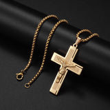 Gold Colour Fashion Cross Rosary Pendant Necklace - Jesus Bead Cross Religious Necklace Faith Amulet Jewellery - The Jewellery Supermarket