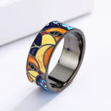 Delicate Handmade Blue Spinel Bird Flower Enamel Trendy Rings