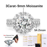 Flower Halo D Colour VVS1 3CT Moissanite Diamonds Ring 925 Silver Wedding Engagement Fine Jewellery GRA Certified