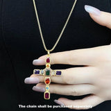 Brand New 925 Sterling Silver Vintage Fashion Golden Colourful Cross Pendant - Christian Jewellery Gift - The Jewellery Supermarket