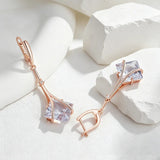 14 Karat Gold Filled Square White AAA Zircon Crystal Dangle Earrings Vintage Jewellery