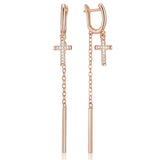 14 Karat Gold Filled AAA Zircon Diamonds Long Tassel Cross Dangle Earrings