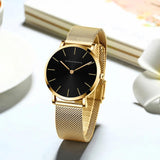 New Simple Elegant Rose Gold Tone Stainless Steel Women Bracelet Watch - Quartz Movement Steel Mesh Watches