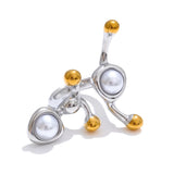 18K Gold Plated Stainless Steel Stylish Unique Design Pearls Geometric Adjustable Ring