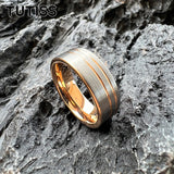 Offset Lines Polished 8mm Original Color Tungsten Wedding Ring for Men Women