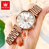 Elegant Luxury Zircon Diamond Rose Gold Colour Stainless Steel Waterproof Date Ladies Dress Wristwatches, Ideal Gift
