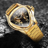 Sports Military Skeleton Automatic Mechanical Watches - Black Gold Triangle Dial Steel Leather Strap Luxury Watches