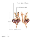 Admirable Rolled 14K Rose Gold Purple Dancer Design AAA Zircon Crystals Luxury Drop Earrings - Fashion Jewellery