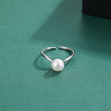 Fine Round White Real Pearl 925 Sterling Silver Minimalist Adjustable Ring
