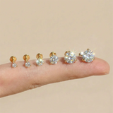 Sterling Silver Six Claws Sparkling Moissanite Diamonds Flat Back Stud Earrings