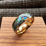 Multicolor Abalone Shell Inlay Domed Polished 4/6/8MM Men Women Tungsten Rings