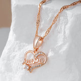 Cute MaMa 14K Rolled Rose Gold AAA Zircon Diamonds Heart Necklace - High Quality Daily Fine Jewellery