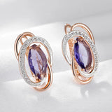 Dazzling Unique Geometric Rolled 14K Rose Gold Purple AAA Zircon Diamonds Drop Earrings, Vintage  Jewellery