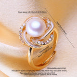Elegant Swirl Design White Pink Black Real Pearl AAA Zircon Diamonds 18KGP Rings