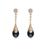Classic Style Real Multicolour Pearl AAA Zircon Diamonds Long Drop Earrings