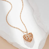 Luxury Filled 14K Rose Gold Wrapped Hollow Love Shape AAA Zircon Diamonds Necklace, Designer's Fine Jewellery